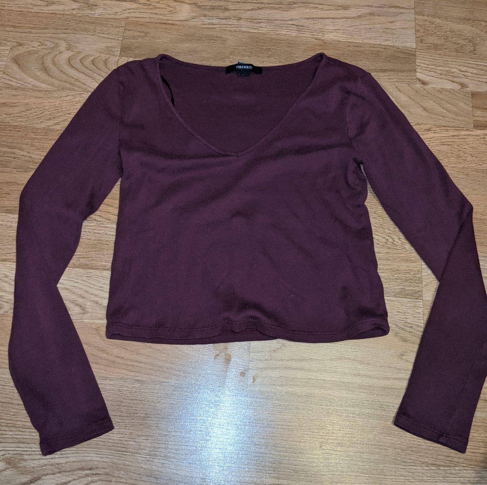 Maroon Long Sleeve Crop Top